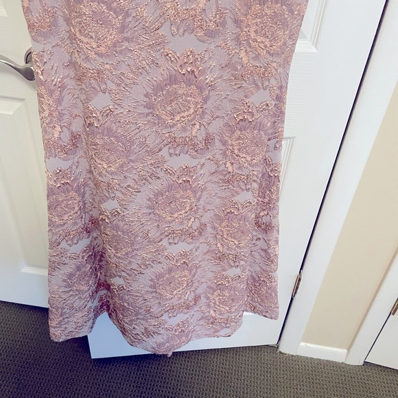 Theia Couture Metallic Floral Bell Sleeve Trumpet gown- Blush - Picture 5 of 10